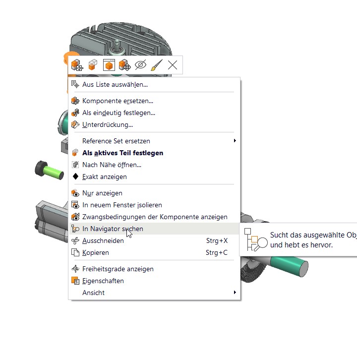 Suchfunktion im Baugruppen-Navigator