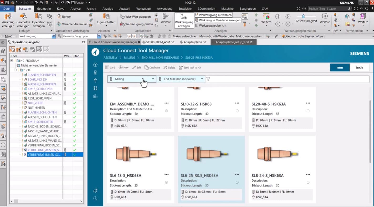 NX CAM Einführung Cloud Connect Werkzeugmanager